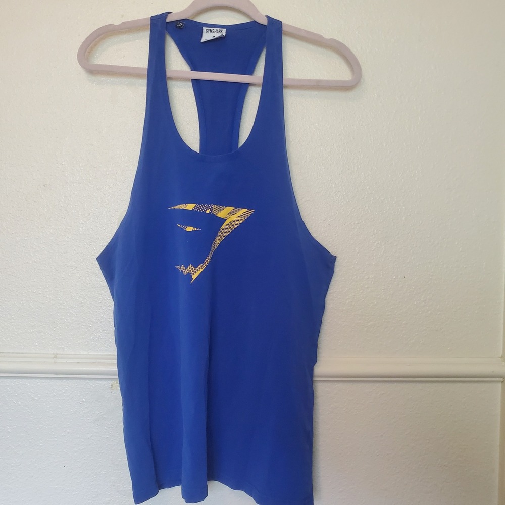 Gymshark Womens Racerback Stringer Tank Top Blue Yellow Logo Size Medium